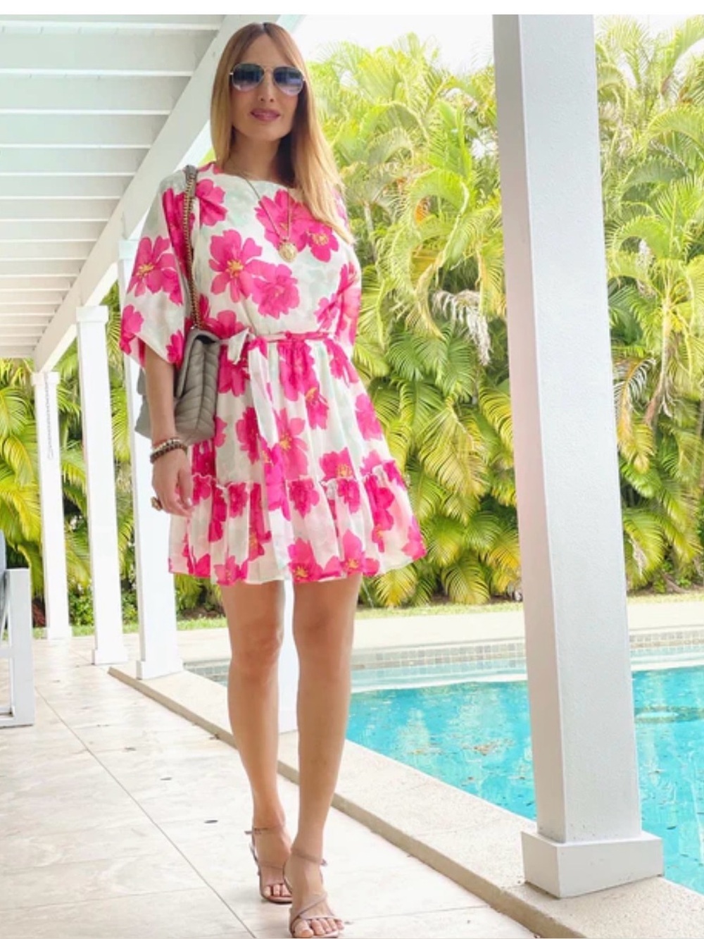 Flying Tomato White Dress with Hot Pink Floral Print ptp 15 1/2 - Picture 3 of 8